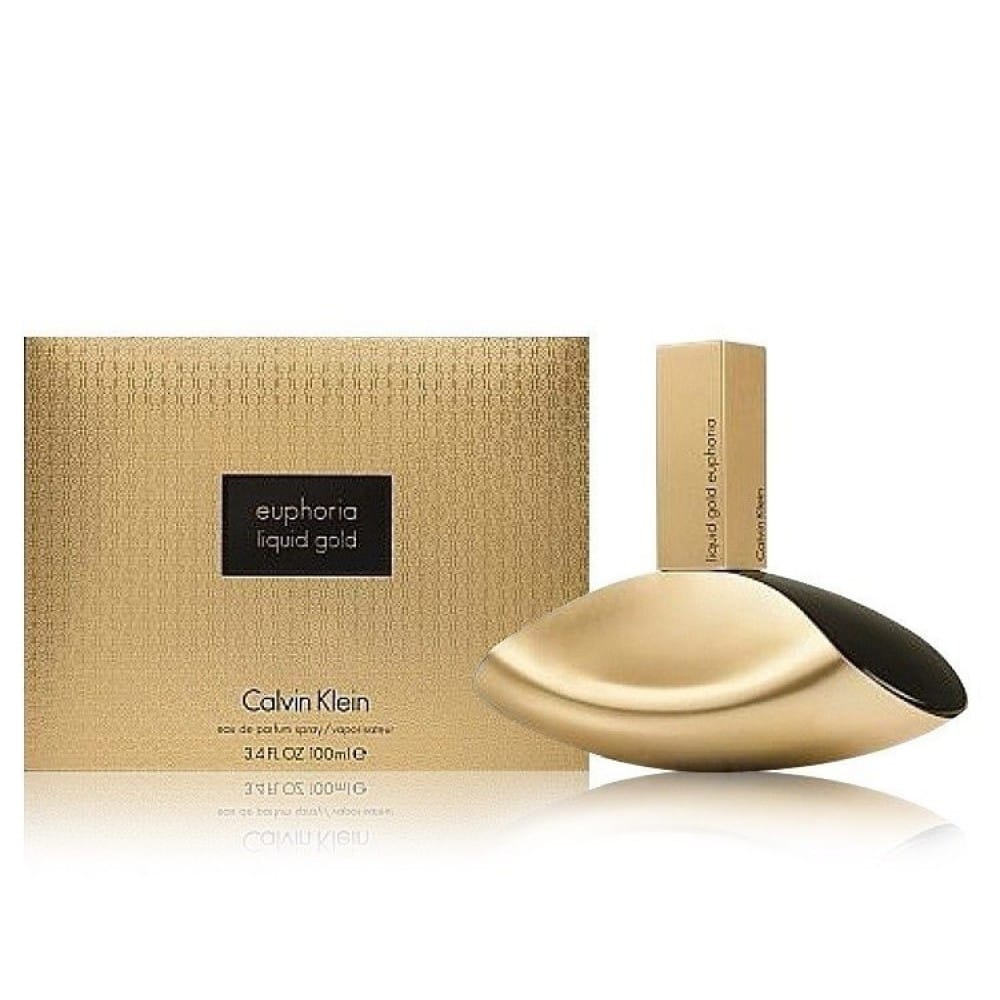 Calvin Klein Euphoria Liquid Gold perfume bottle and packaging on a white background