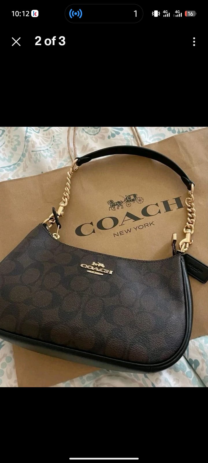 Coach Signature Shoulder Bag Black Brown with Gold Chain Strap – Women's Handbag