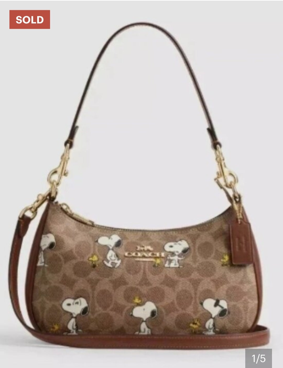 COACH x Peanuts Snoopy Signature Canvas Shoulder Bag – Brown